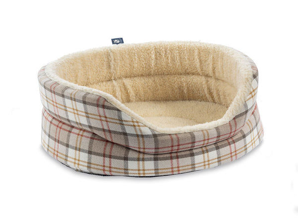 Snug Fleece Lined High Sided Oval Luxury Dog Bed 6 Sizes in Signature Autumn Tapestry Tartan