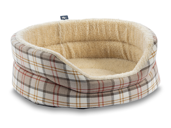 Snug Fleece Lined High Sided Oval Luxury Dog Bed 6 Sizes in Signature Autumn Tapestry Tartan