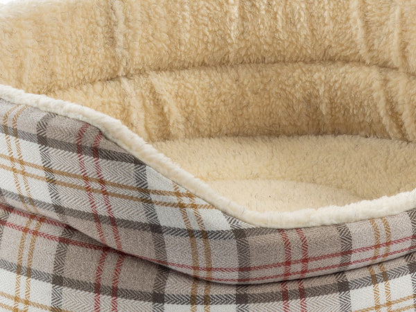 Snug Fleece Lined High Sided Oval Luxury Dog Bed 6 Sizes in Signature Autumn Tapestry Tartan