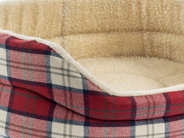 Snug Fleece Lined High Sided Oval Luxury Dog Bed 6 Sizes in Signature Summer Blush Check